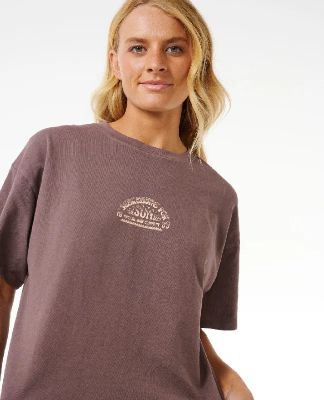 Women's Party T-Shirts-Rip Curl Cosmic Summer Heritage Tee-Eggplant