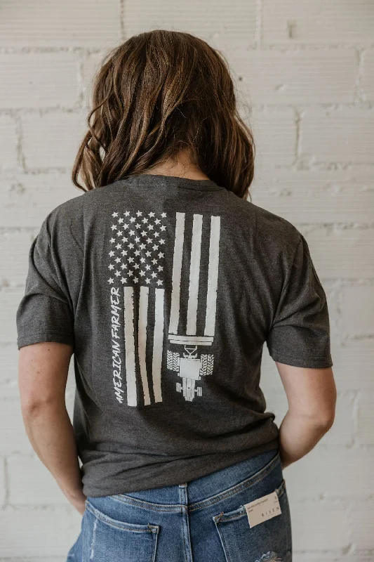 Women's Earth Tone T-Shirts-AMERICAN FARMER FLAG GRAPHIC TEE