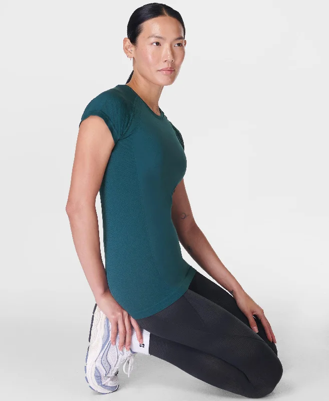 Women's Earth Tone T-Shirts-Athlete Seamless Workout T-shi Sb6546 Deep-Green