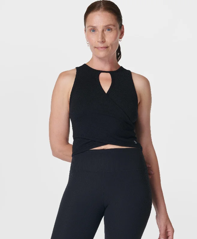 Women's Date Night T-Shirts-Mindful Seamless Wrap Tank Top Sb9788 Black