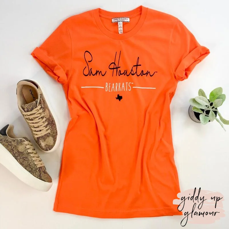 Women's Swing T-Shirts-SHSU | Sam Houston Bearkats Cursive Short Sleeve Tee Shirt in Orange