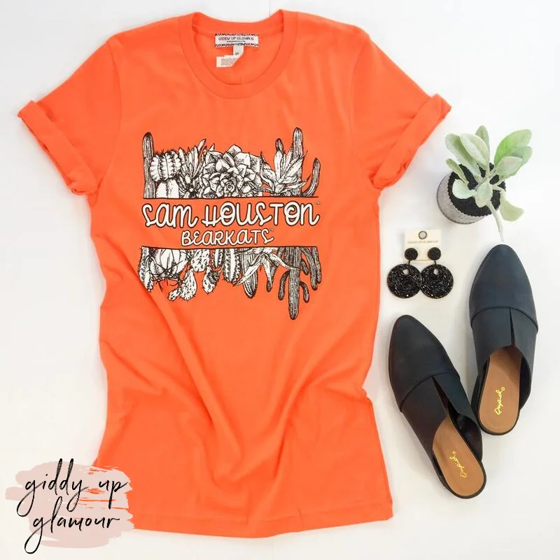 Women's Subtle Print T-Shirts-SHSU | Sam Houston Bearkats Cactus Short Sleeve Tee Shirt in Orange