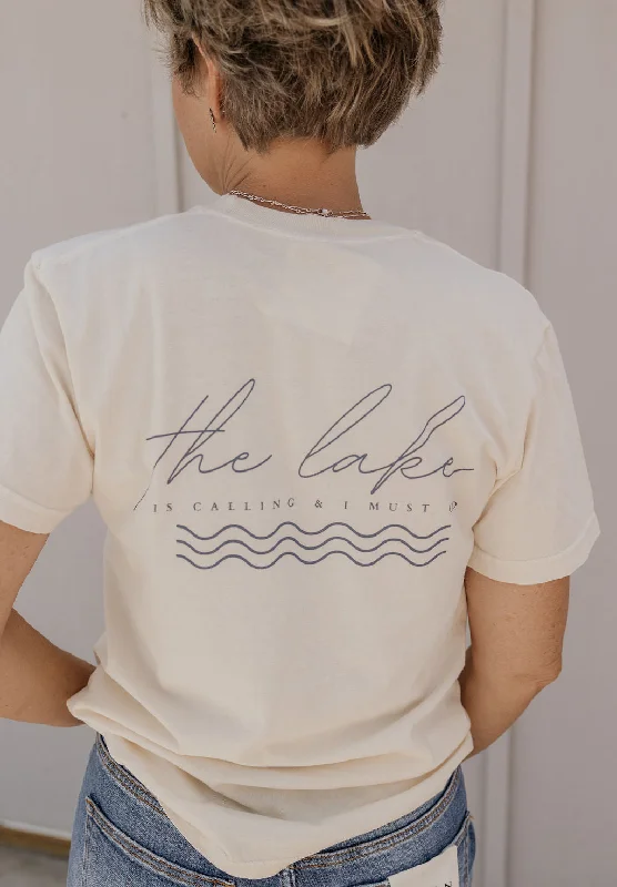 Women's Boho T-Shirts-THE LAKE IS CALLING GRAPHIC TEE