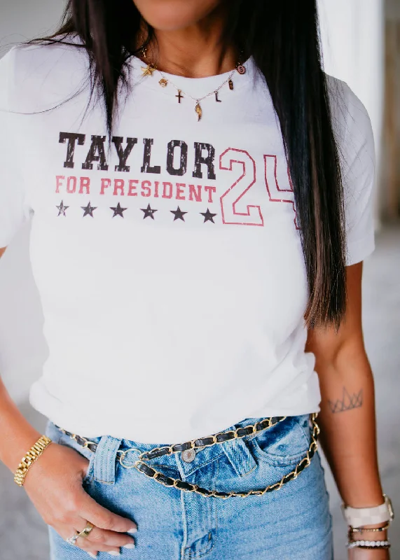 Women's Halloween T-Shirts-Taylor for President 2024 Graphic Tee