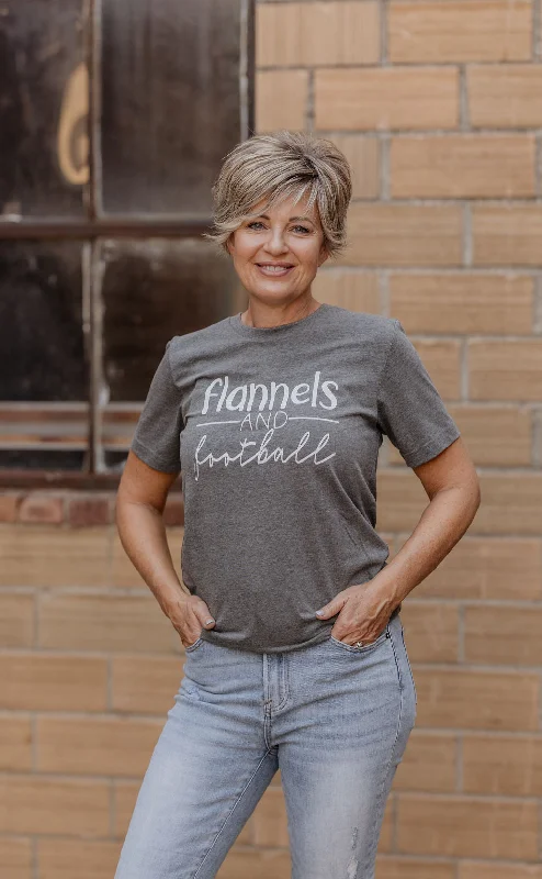 Women's Layered T-Shirts-FLANNELS & FOOTBALL CREW NECK GRAPHIC TEE