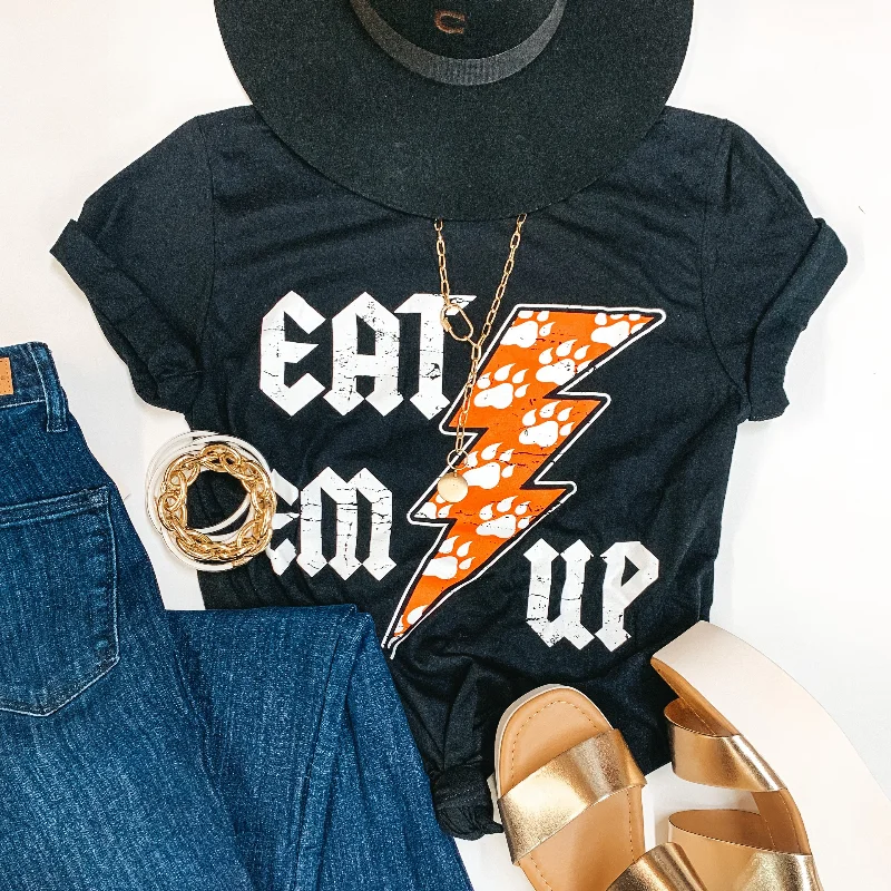 Women's Jewel Tone T-Shirts-Bearkat Game Day | Eat 'Em Up Lightning Bolt Short Sleeve Graphic tee in Black