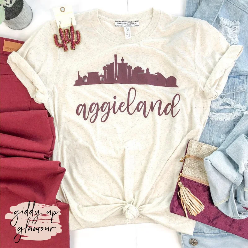 Women's Spring T-Shirts-Aggie Game Day | Aggieland Skyline Short Sleeve Tee Shirt in Oatmeal Ivory