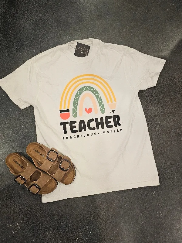 Women's Athletic T-Shirts-TEACHER RAINBOW GRAPHIC TEE