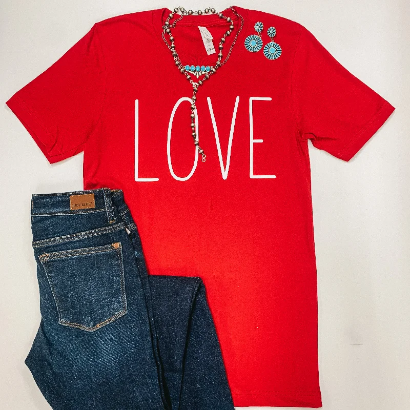 Women's Plus Size T-Shirts-Love Short Sleeve Crew Neck Graphic Tee in Red