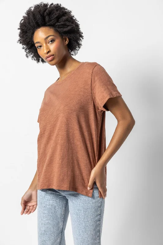 Women's Boat Neck T-Shirts-Oversized Boyfriend Tee