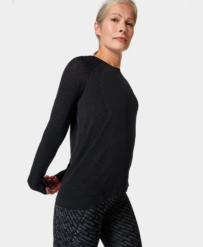 Women's Subtle Print T-Shirts-Athlete Seamless Featherweight Sb9450 Black