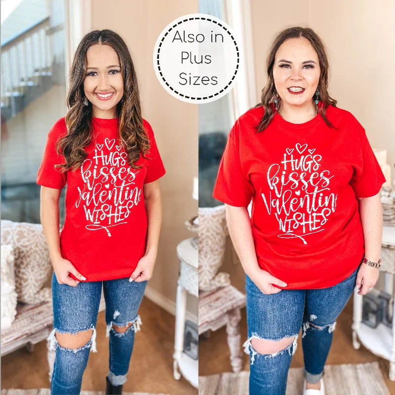 Women's Raglan Sleeve T-Shirts-Hugs, Kisses, and Valentine Wishes Graphic Tee in Red