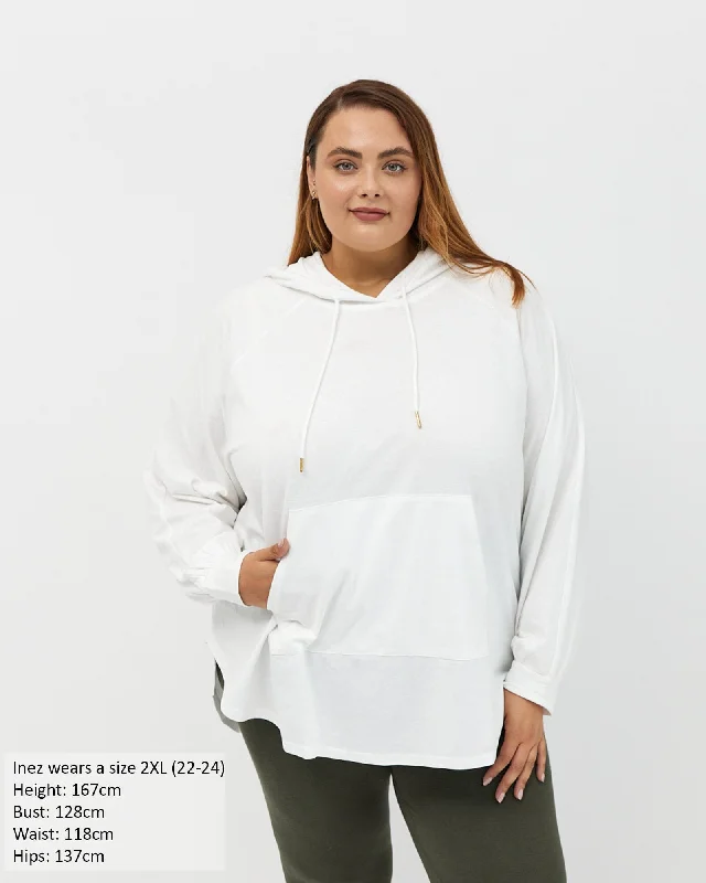 Women's Loose Fit T-Shirts-Chelle Long Sleeve Hoodie - White