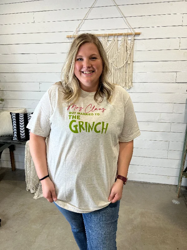 Women's Halter Neck T-Shirts-MRS. CLAUS BUT MARRIED TO THE GRINCH GRAPHIC TEE