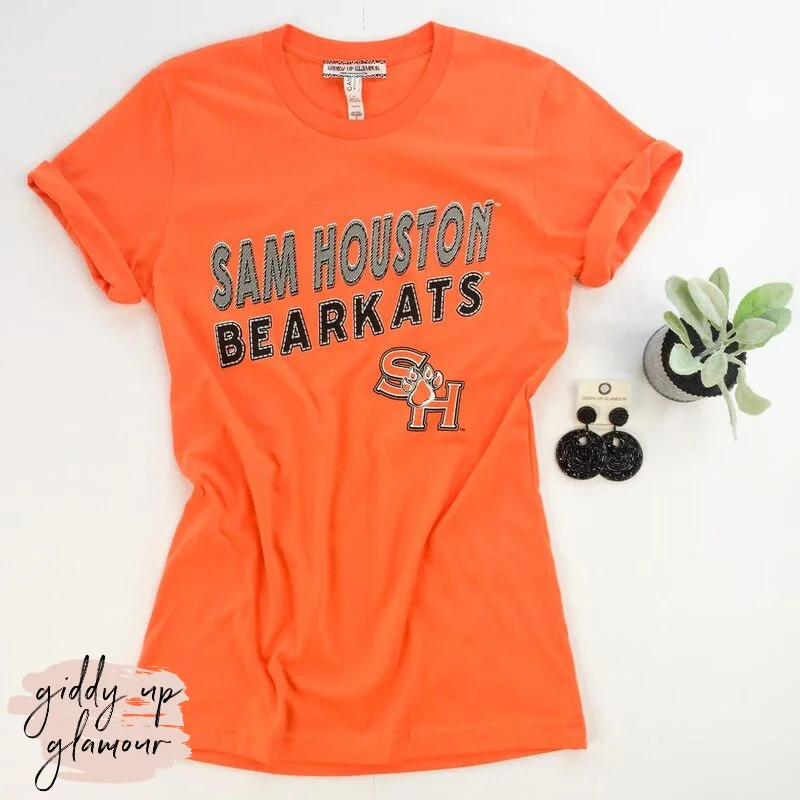 Women's Sustainable T-Shirts-SHSU | Sam Houston Bearkats Block Letter Logo Short Sleeve Tee Shirt in Orange