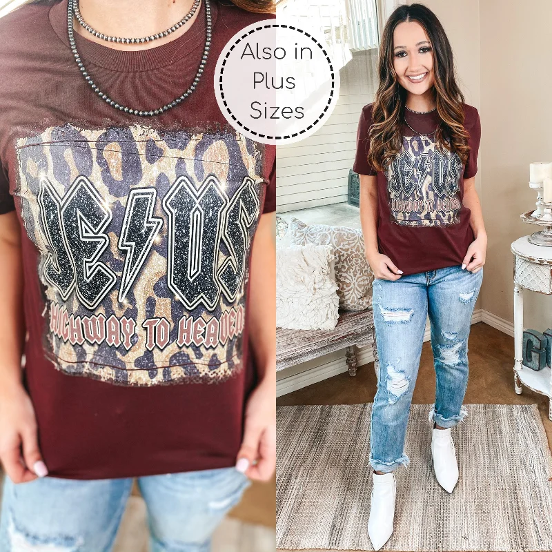 Women's Quick-Dry T-Shirts-Last Chance Size Small & Large | Jesus Is The Highway To Heaven Short Sleeve Graphic Tee in Maroon