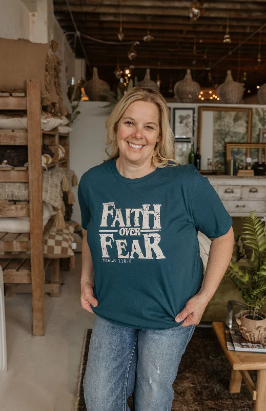 Women's Deconstructed T-Shirts-FAITH OVER FEAR GRAPHIC TEE