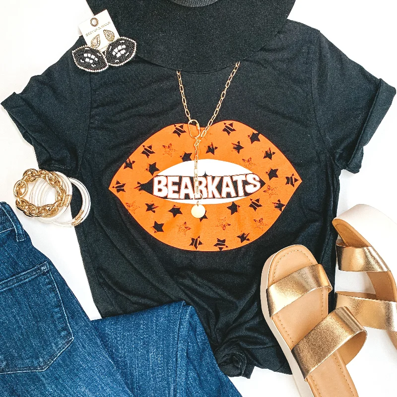 Women's Layered T-Shirts-Bearkat Game Day | Bearkats Star Print Lips Short Sleeve Graphic tee in Black