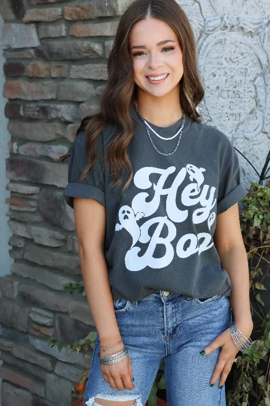 Women's Novelty T-Shirts-Hey Boo Halloween Graphic Tee