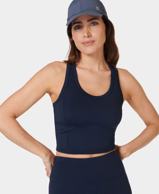 Women's Vacation T-Shirts-All Day Active Cropped Tank Sb9648 Navy-Blue