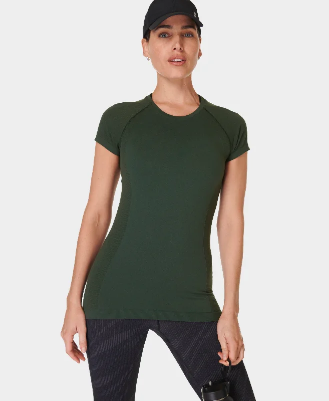 Women's Crew Neck T-Shirts-Athlete Seamless Workout T-shi Sb6546 Trek-Green