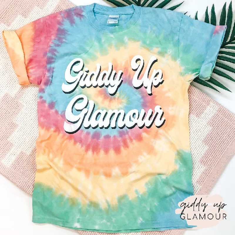 Women's Sheer T-Shirts-Giddy Up Glamour Tie Dye Graphic Logo Tee