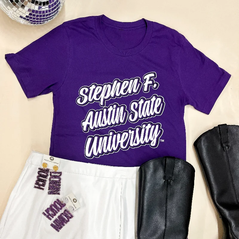 Women's Hemp T-Shirts-Lumberjack Game Day | Stephen F. Austin State University Short Sleeve Graphic Tee in Purple