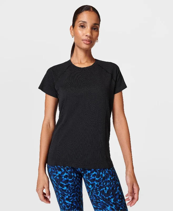 Women's Curved Hem T-Shirts-Athlete Seamless Featherweight Sb9449 Black