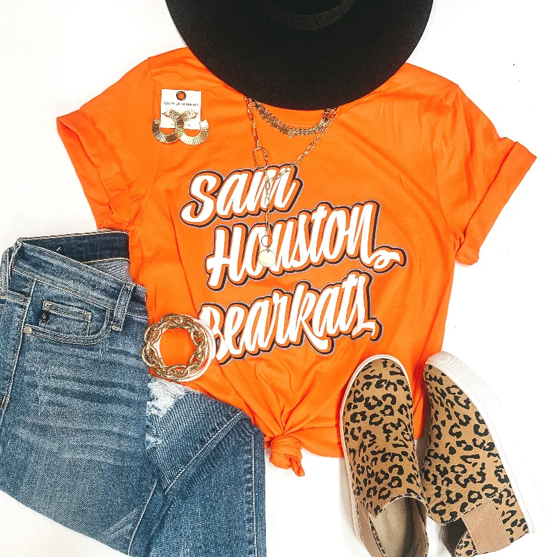 Women's Keyhole T-Shirts-Bearkat Game Day | Sam Houston Bearkats Short Sleeve Graphic Tee in Orange