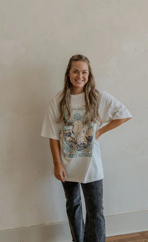 Women's Front Tie T-Shirts-IVORY DESERT DREAMER OVERSIZED GRAPHIC TEE BY IVY & CO