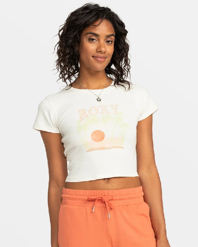 Women's Striped T-Shirts-Roxy Roxy All Day Tee-Egret