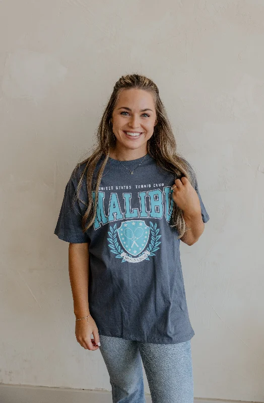 Women's Crew Neck T-Shirts-MALIBU OVERSIZED GRAPHIC TEE BY IVY & CO