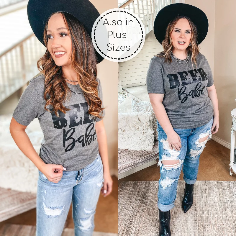 Women's Pastel T-Shirts-Last Chance Size Medium, Large & 2XL | Beer Babe Short Sleeve Graphic Tee in Grey