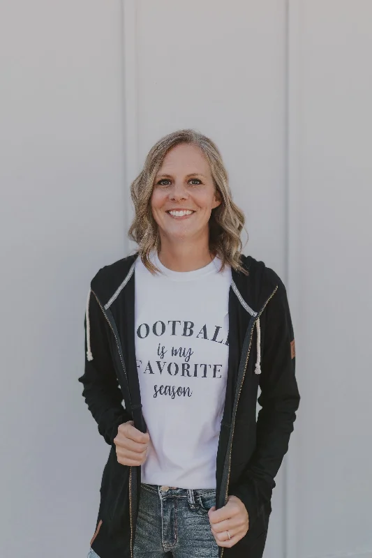 Women's Lace-Up T-Shirts-FOOTBALL IS MY FAVORITE SEASON CREW NECK GRAPHIC TEE