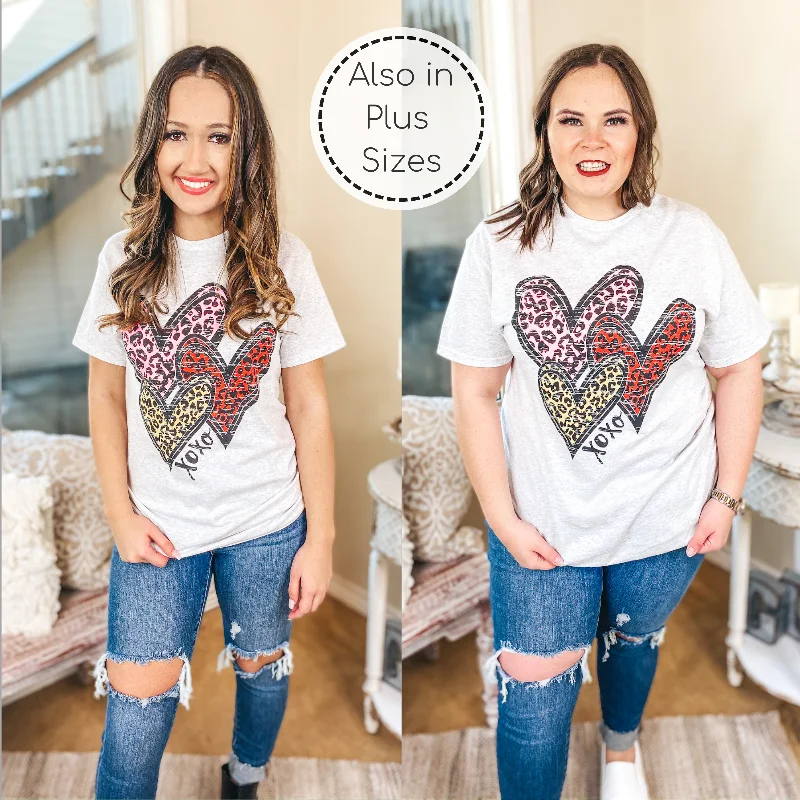 Women's Puffed Sleeve T-Shirts-Wild Hearts Leopard Multi Graphic Tee in Heather Grey