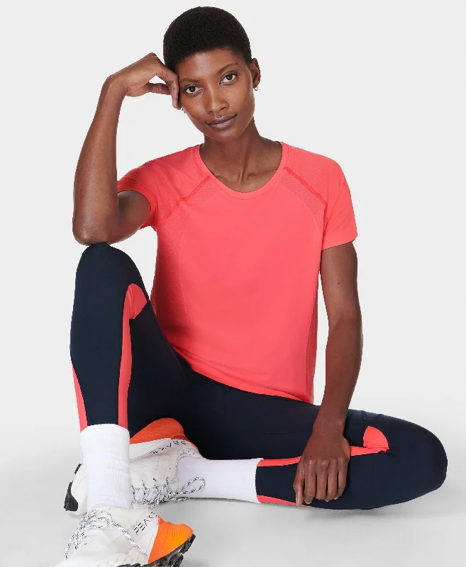 Women's Twist Knot T-Shirts-Athlete Seamless Featherweight Sb9449 Coral-Pink