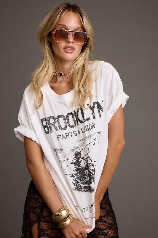 Women's Festival T-Shirts-Brooklyn White Graphic Boyfriend Tee