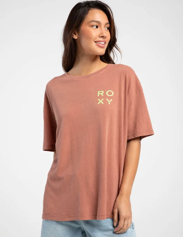 Women's Recycled Fabric T-Shirts-Roxy Tropic Daze Tee-Russet