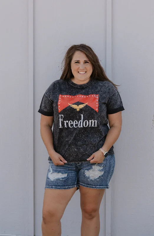 Women's Frill Detail T-Shirts-FREEDOM OVERSIZED CARTON GRAPHIC TEE