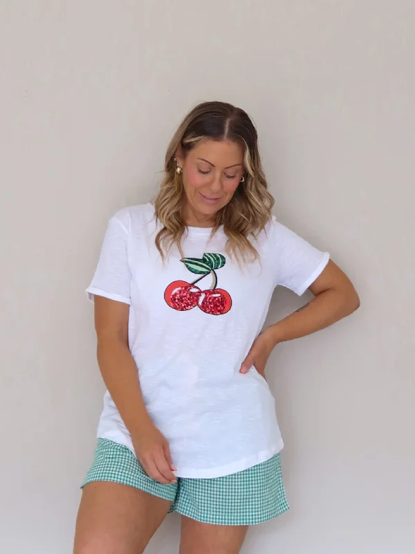 Women's Mock Neck T-Shirts-Cherry Tee