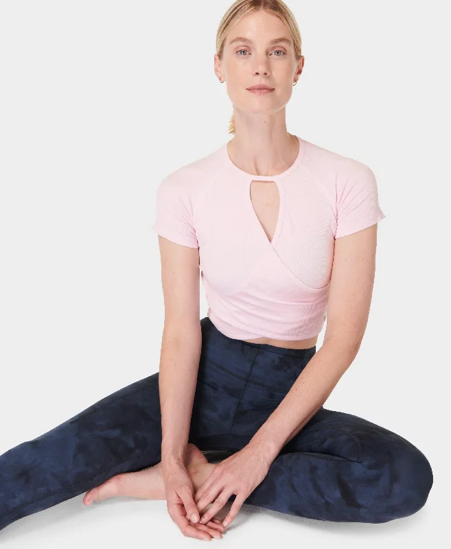 Women's Deconstructed T-Shirts-Mindful Seamless Wrap Tee Sb9787 Repose-Pink