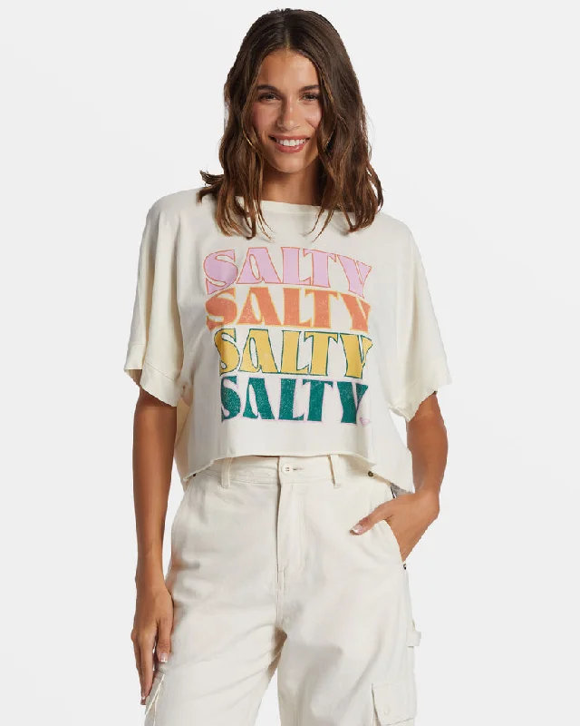 Women's Slit Sleeve T-Shirts-Roxy Salty Stack Tee-Egret