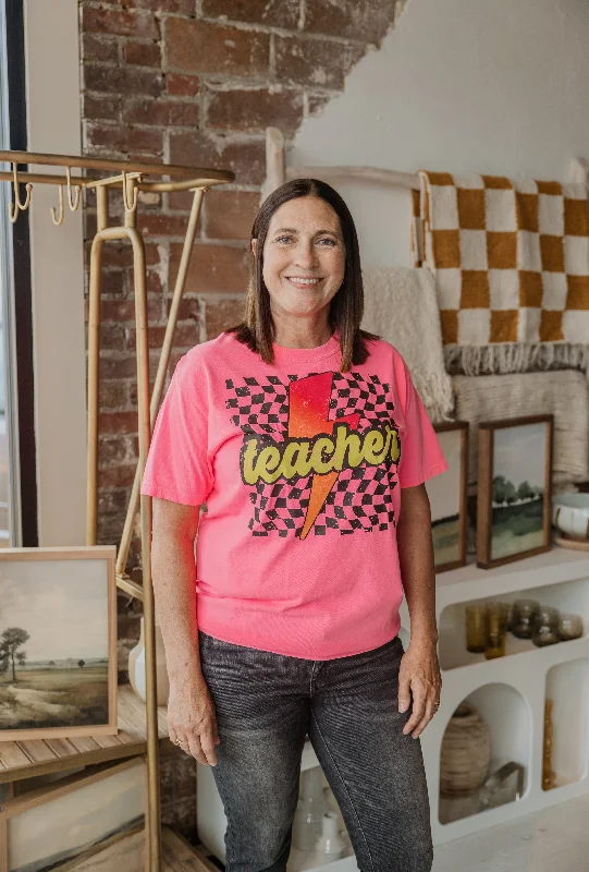 Women's Bamboo T-Shirts-TEACHER GRAPHIC TEE WITH LIGHTNING BOLT