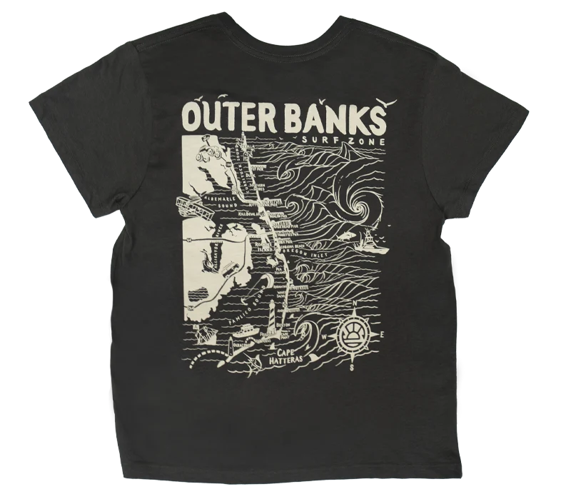 Women's Slub T-Shirts-REAL Outer Banks Map Wmn's Boyfriend Tee-Vintage Black