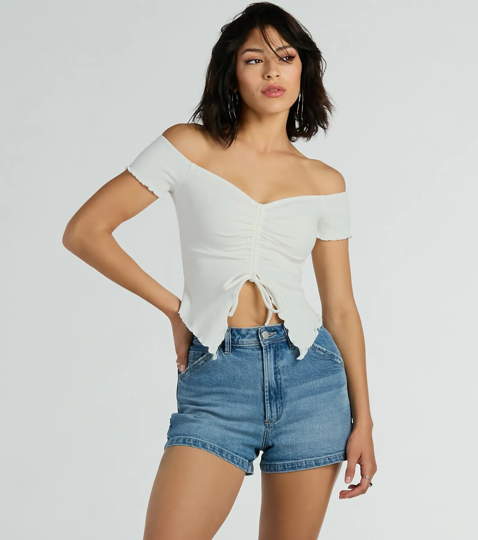 Women's Batwing Sleeve T-Shirts-CLEARANCE - Heat Wave Off-The-Shoulder Crop Top