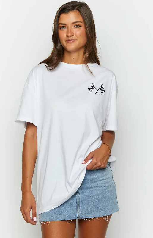 Women's Beaded T-Shirts-Too Quick White Tee