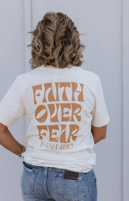 Women's Faux Suede T-Shirts-FAITH OVER FEAR GRAPHIC TEE