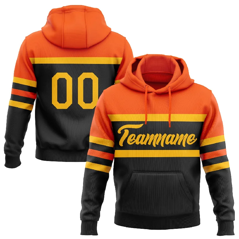 Women's Vintage Hoodies-Custom Stitched Black Gold-Orange Line Sports Pullover Sweatshirt Hoodie