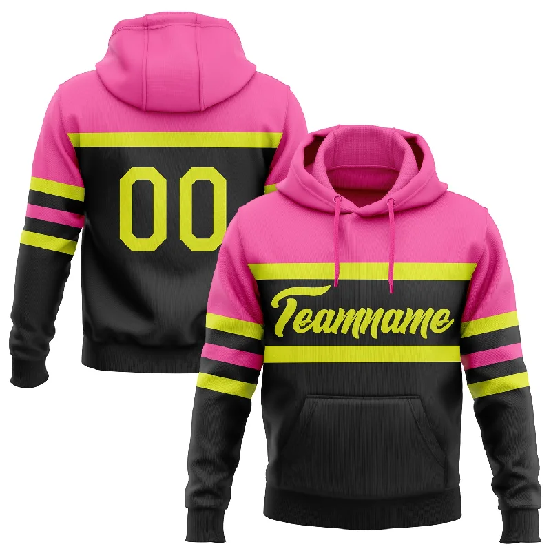 Women's Tribal Print Hoodies-Custom Stitched Black Neon Yellow-Pink Line Sports Pullover Sweatshirt Hoodie