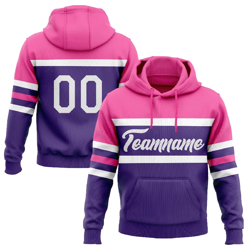 Women's Neon Hoodies-Custom Stitched Purple White-Pink Line Sports Pullover Sweatshirt Hoodie